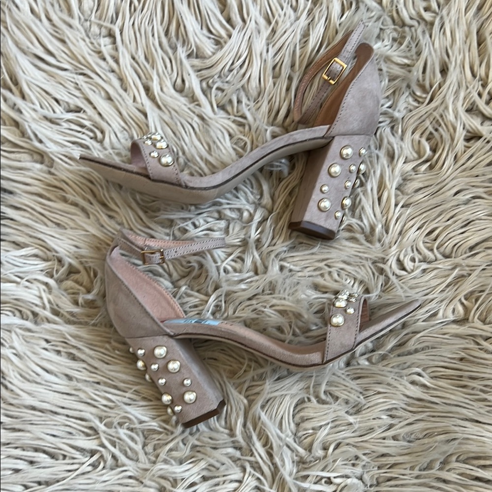 Madden Girl Tan Stiletto Heels with Pearl Embellishments